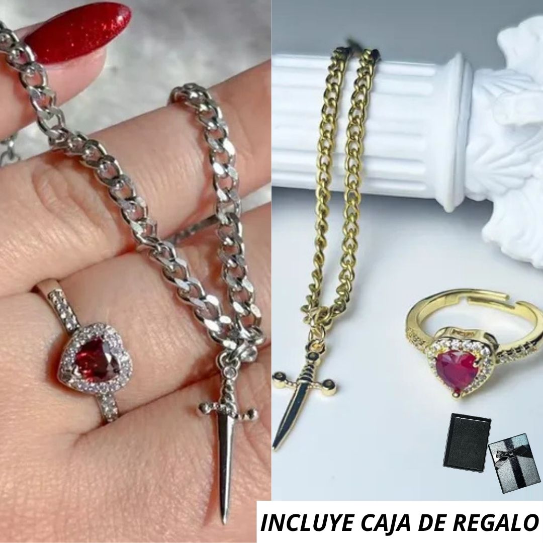 Pulsera + Anillo Espada Corazon+ CAJAREG